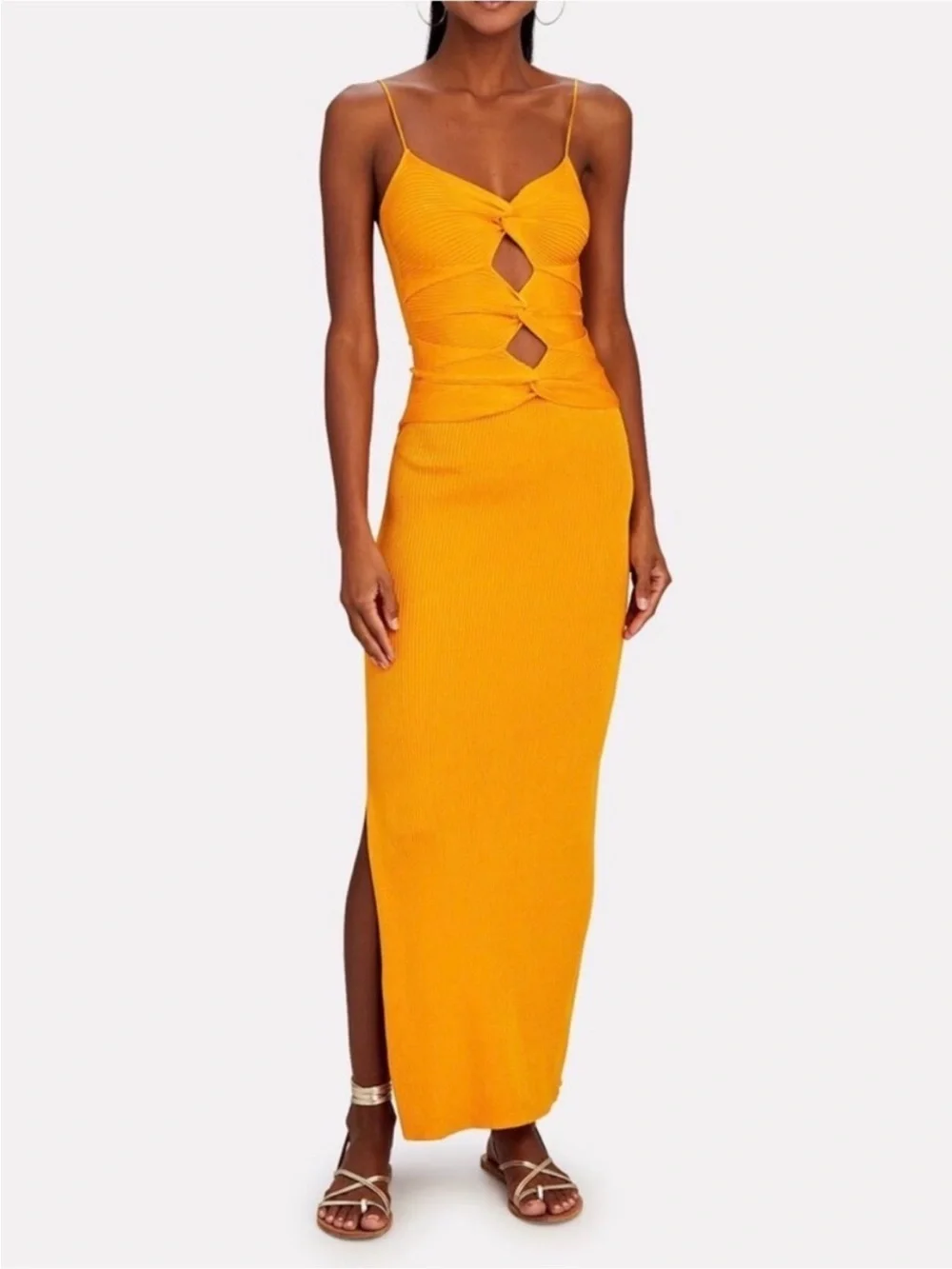 cult gaia Marigold Yellow Twist-Cut Maxi Dress - Picture 1 of 5